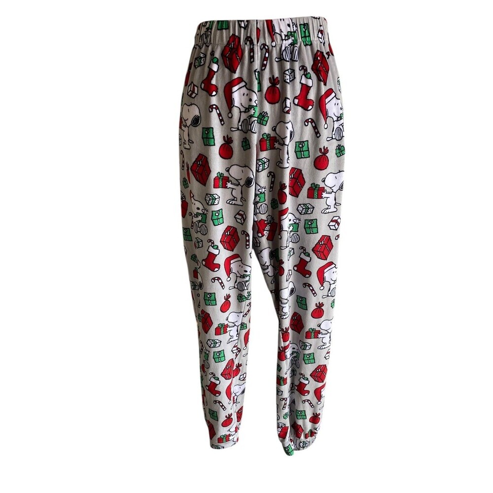 Munki Munki Sleep Jogger Pants Womens Small Gray Snoopy Christmas Fleece Peanuts